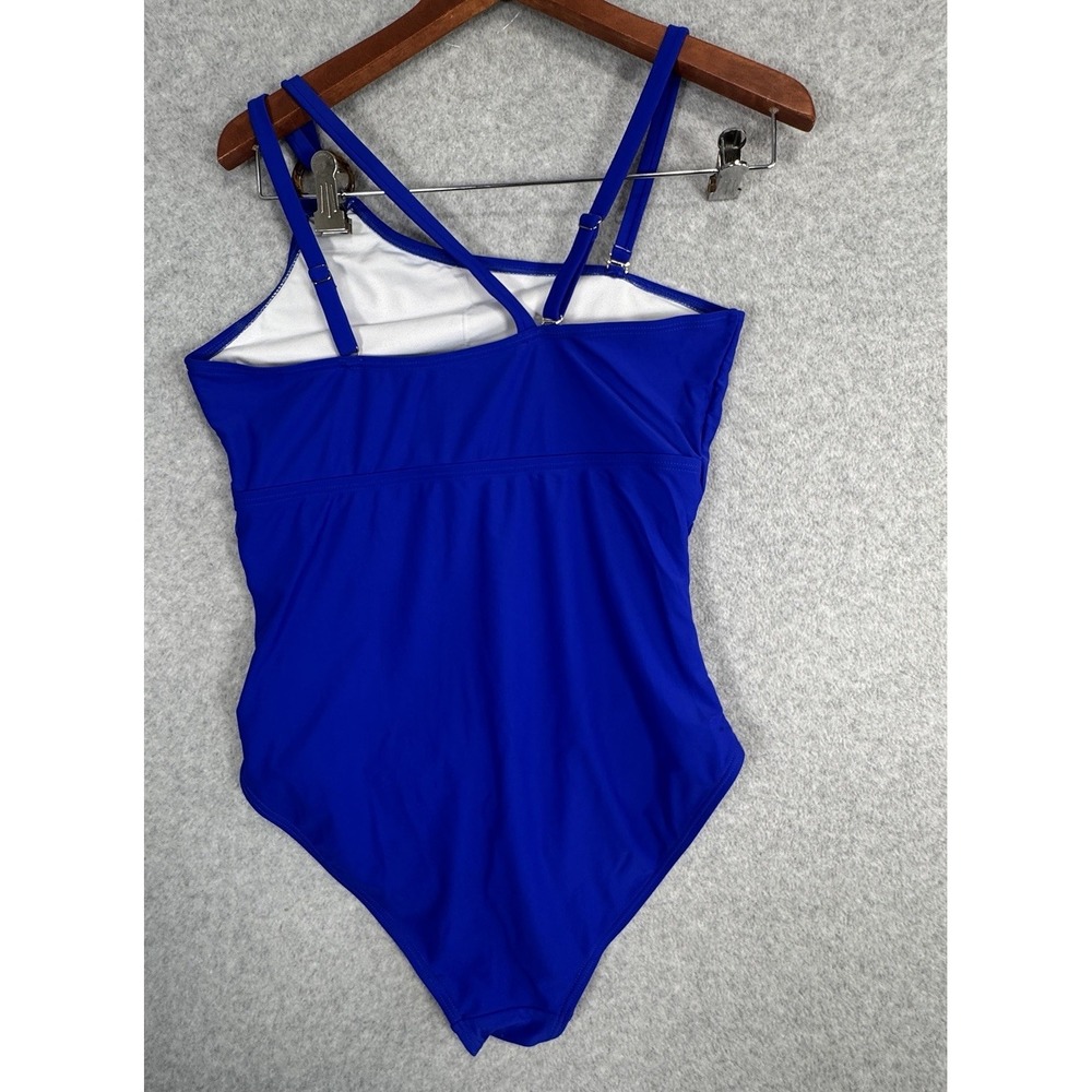 Charmo‎ One Piece Swimsuit L Royal Blue Shoulder Mesh Ruched NWOT Tummy Control - Picture 4 of 12